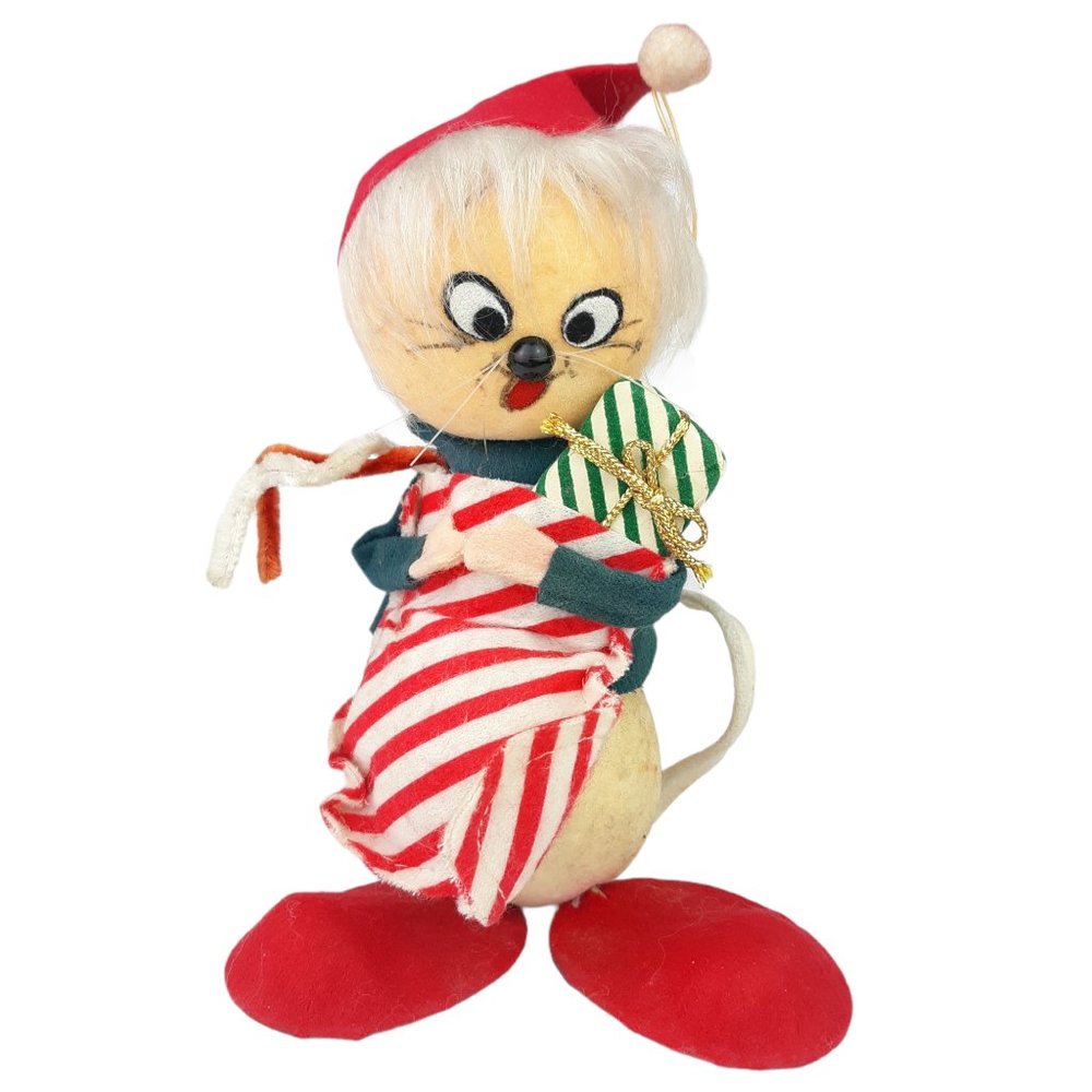 Vintage Christmas Large Mouse With Stocking Ornament Japan